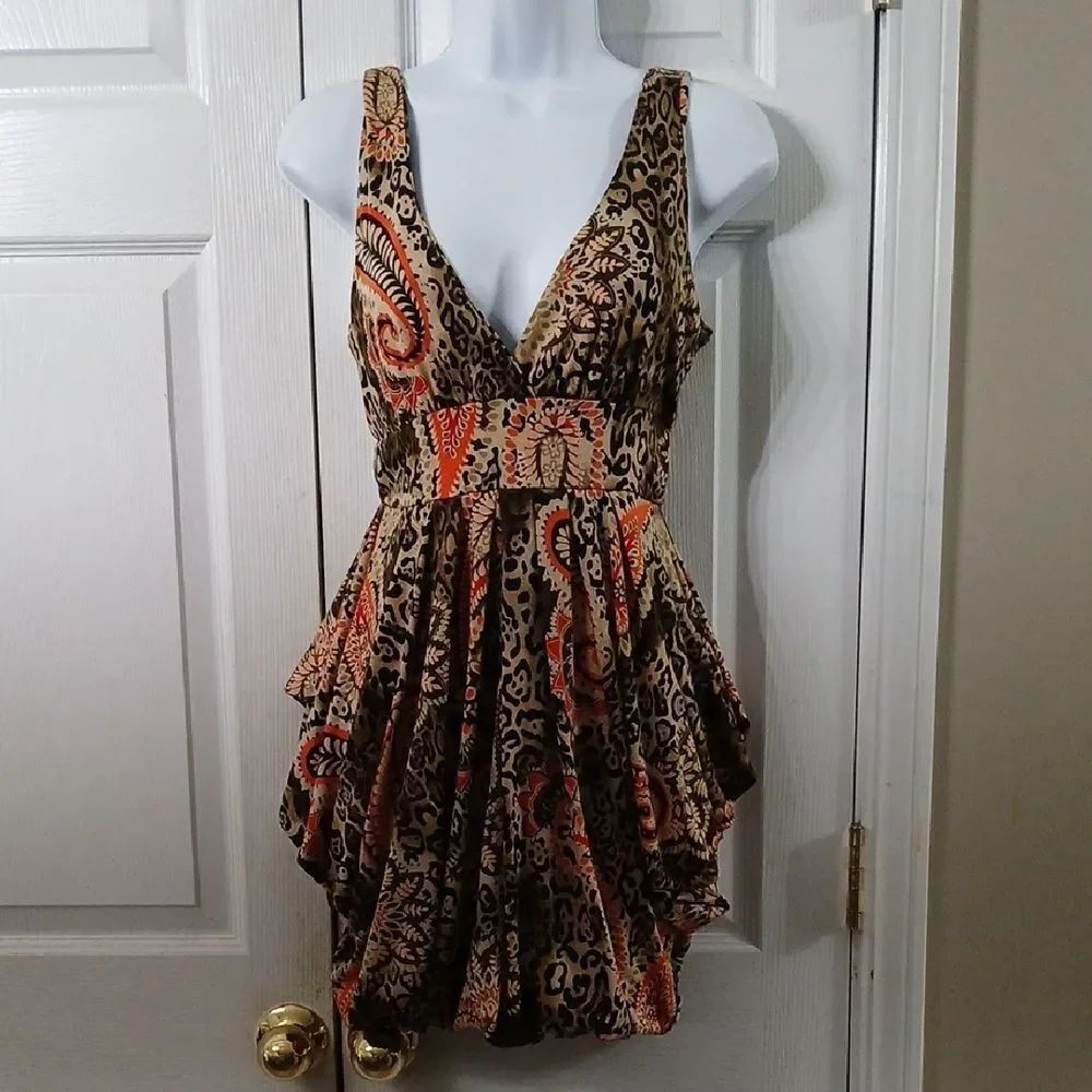 K-Lady cheetah paisley print balloon bottom sleeveless dress Sz S